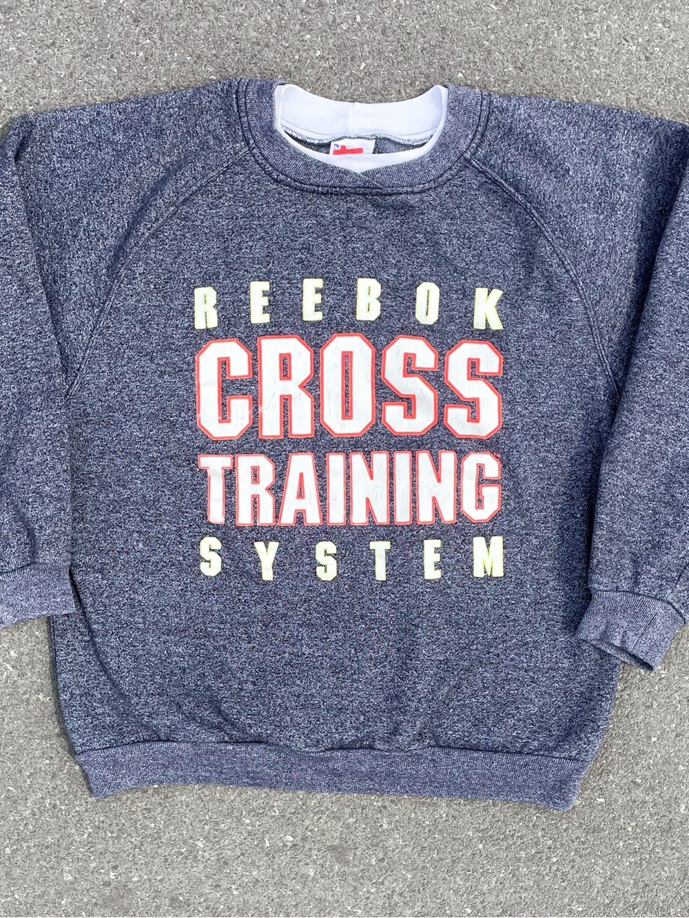 Vtg 90s Reebok Cross Training System Sweatshirt Salt Pepper L 23.25x27.25